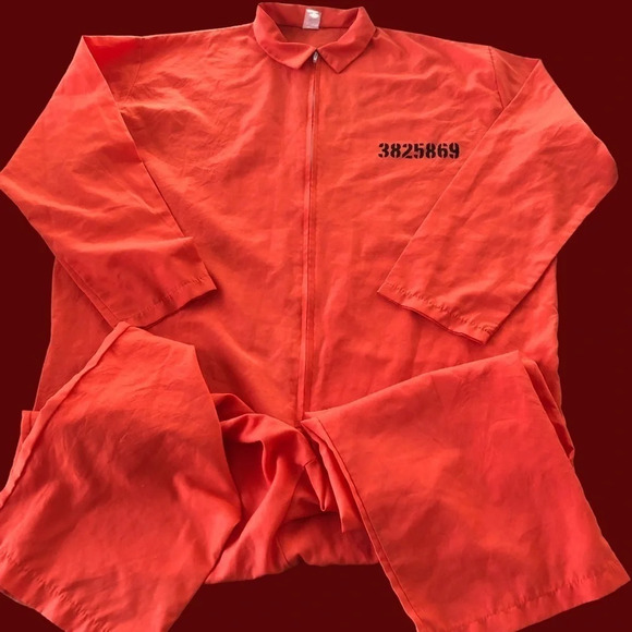 Mens One Size Orange Jumpsuit Got Busted Inmate Prison Penitentiary Halloween - Picture 4 of 8